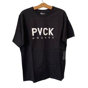 PVCK Hockey Short Sleeve Graphic T Shirt Mens Large Black Cotton Basic Tee NWT